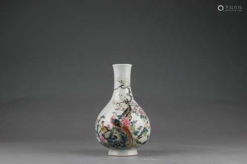 Famille Rose Vase with Flowe and Bird Design, Qianlong Reign...