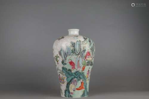 Famille Rose Plum Vase with Figure Design, Yongzheng Reign P...