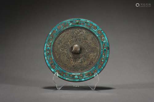 Mirror with Gold Plating and Turquoise Inlaid