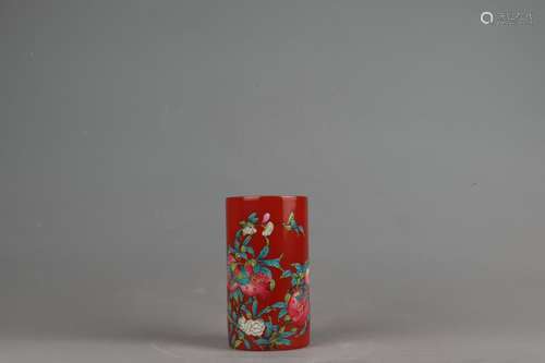 Famille Rose Brush Holder with Peach Design, Yongzheng Reign...