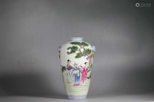 Famille Rose Vase with Figure Design, Qianlong Reign Period,...