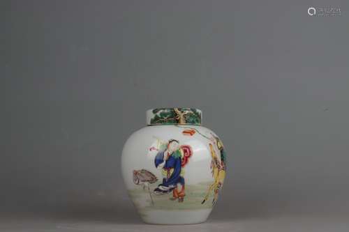 Famille Rose Covered Jar with Figure Design, Yongzheng Reign...