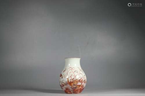 Iron Red Glazed ZUN-vase with Flower and Bird Design, Yongzh...