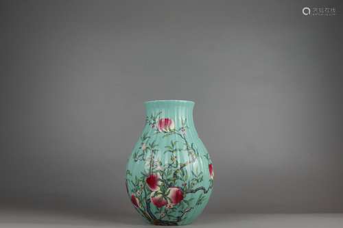 Turquoise Ground ZUN-vase with Peach Design, Yongzheng Reign...