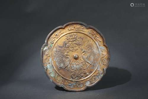 Gilt Bronze Mirror with Phoenix Design