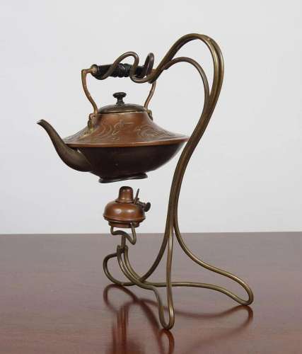 ART NOUVEAU COPPER AND BRASS KETTLE ON STAND