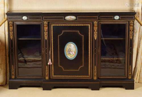 19TH-CENTURY EBONY & SEVRES PORCELAIN CREDENZA