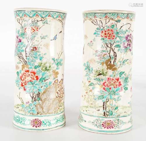 PAIR 19TH-CENTURY JAPANESE SATSUMA BRUSH POTS