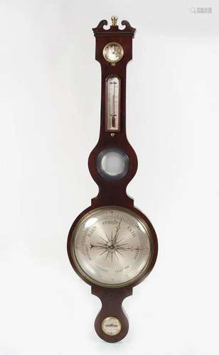 GEORGIAN MAHOGANY BANJO-SHAPED BAROMETER