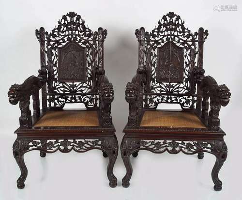 PAIR OF 19TH-CENTURY JAPANESE HARDWOOD ARMCHAIRS