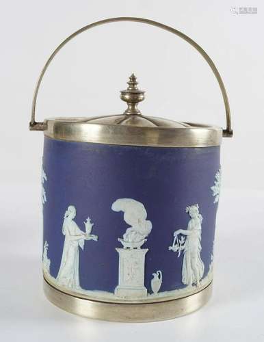 EDWARDIAN WEDGWOOD JASPERWARE BISCUIT BARREL