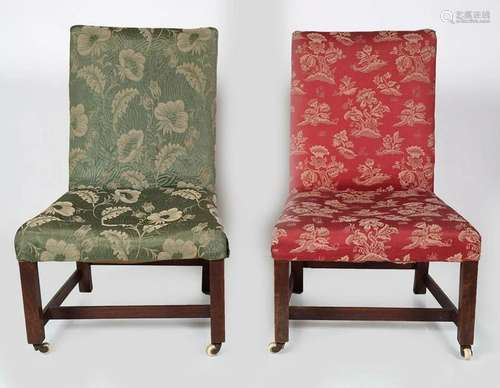 PAIR 18TH-CENTURY MAHOGANY & UPHOLSTERED CHAIRS