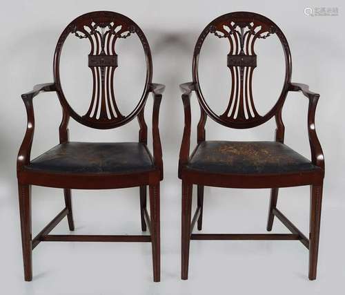 SET OF 4 EDWARDIAN MAHOGANY ELBOW CHAIRS