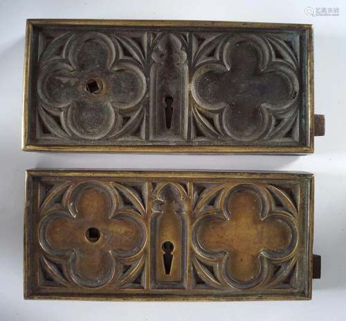 PAIR OF 19TH-CENTURY BRONZE GOTHIC DOOR LOCKS