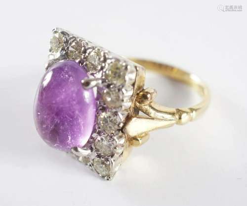 DIAMOND AND AMETHYST CABOCHON RING