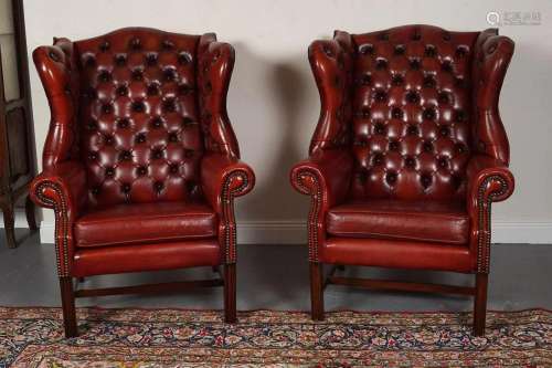 PAIR OF GEORGE III STYLE LEATHER WINGBACK CHAIRS