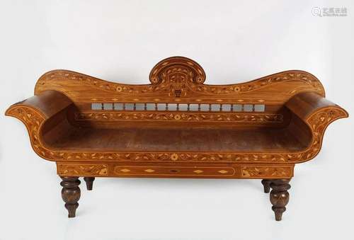 ANGLO-INDIAN MARQUETRY HALL SETTEE