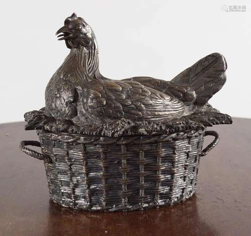 19TH-CENTURY SILVER PLATED HEN ON NEST