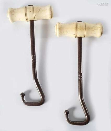 2 19TH-CENTURY BONE HANDLED BOOT PULLS