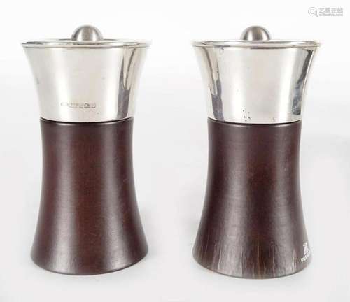 PAIR OF SILVER MOUNTED PEUGEOT CONDIMENTS