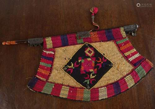 19TH-CENTURY TIBETAN HAND-HELD EMBROIDERED FAN