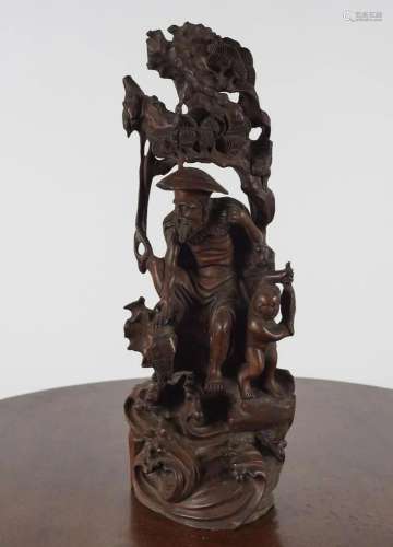 19TH-CENTURY CHINESE CARVED HARDWOOD SCULPTURE