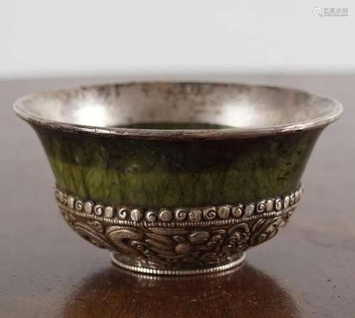 SINO-TIBETAN JADE AND SILVER BOWL