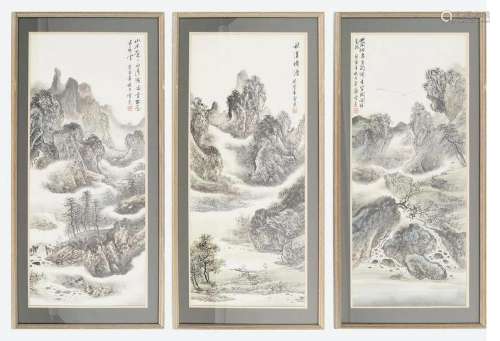 GROUP OF 3 LARGE CHINESE WATERCOLOURS
