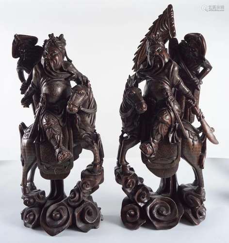 PAIR OF CHINESE QING HARDWOOD SCULPTURES