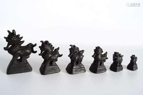 SET OF 6 QING BRONZE OPIUM WEIGHTS