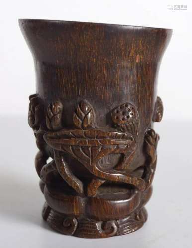 CARVED CHINESE BONE LIBATION CUP