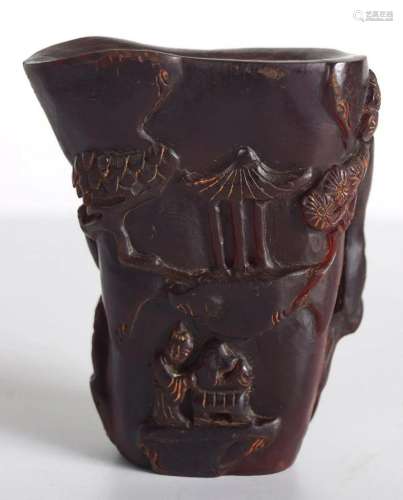 CHINESE QING BONE CARVED LIBATION CUP