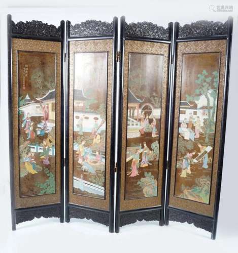 CHINESE QING FOUR-FOLD LACQUERED SCREEN