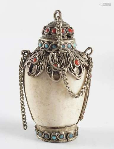 TIBETAN BONE AND WHITE INLAID SNUFF BOTTLE