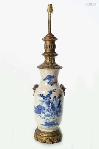 CHINESE BLUE & WHITE CRACKLE GLAZE TABLE LAMPS