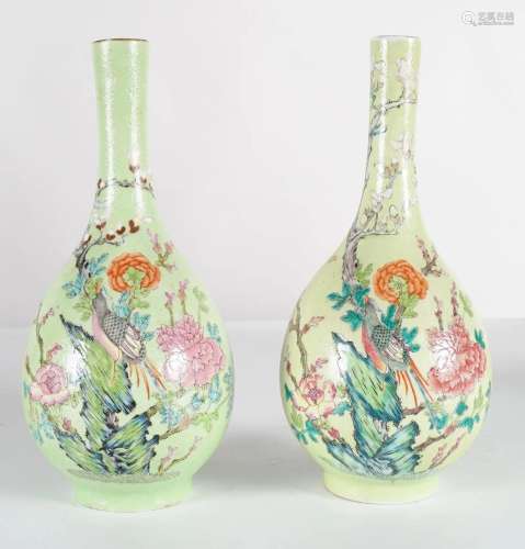 PAIR OF CHINESE QING POLYLCHROME VASES