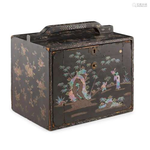 MOTHER-OF-PEARL INLAID BLACK LACQUER CHEST LATE QING