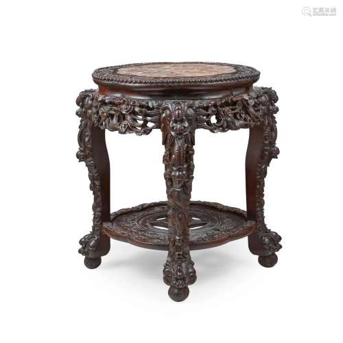 HARDWOOD WITH MARBLE INLAID STAND LATE QING