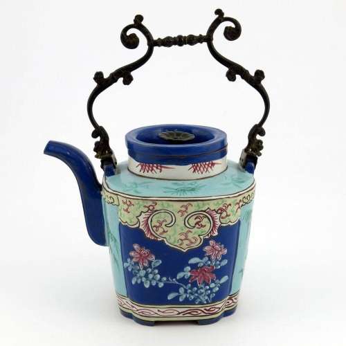 A Chinese Yixing enamelled teapot, circa