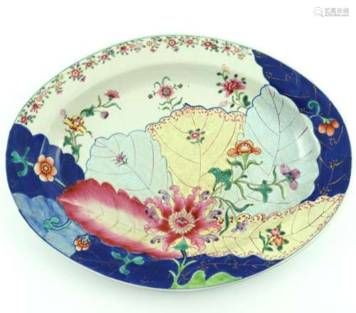 A Chinese export tobacco leaf oval porce