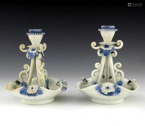 A pair of Japanese Hirado porcelain cand