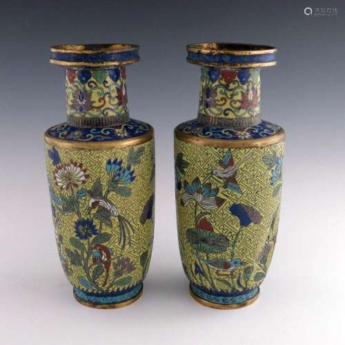 A pair of Chinese cloisonne vases, late