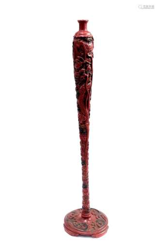 An oriental red lacquer standard lamp, 2