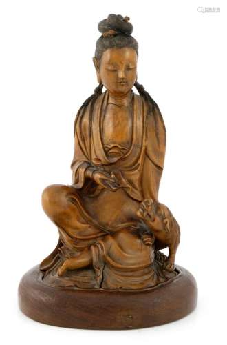 A Chinese carved hardwood figure of Guan