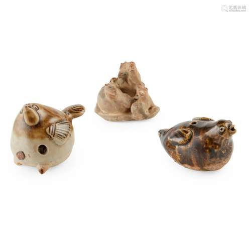 COLLECTION OF THREE CHANGSHA BROWN-GLAZED MUSICAL