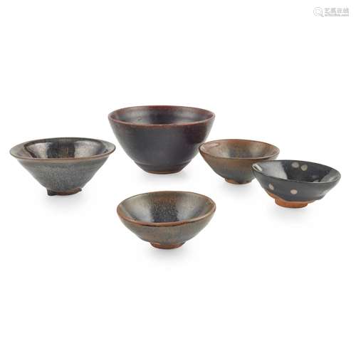 COLLECTION OF FIVE TEA AND WINE BOWLS SONG DYNASTY OR