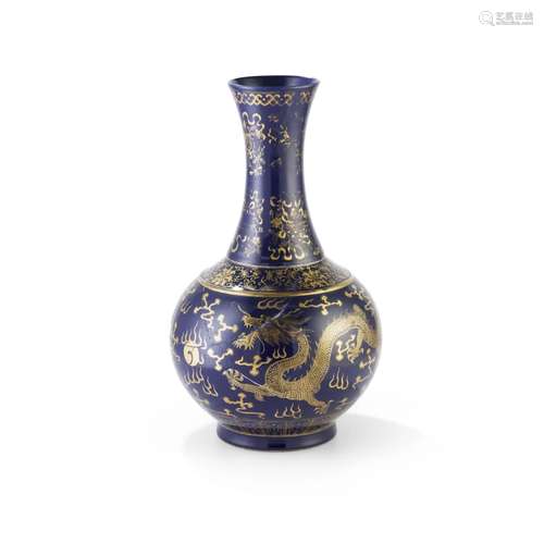 GILT-DECORATED POWDER-BLUE-GLAZED BOTTLE VASE GUANGXU