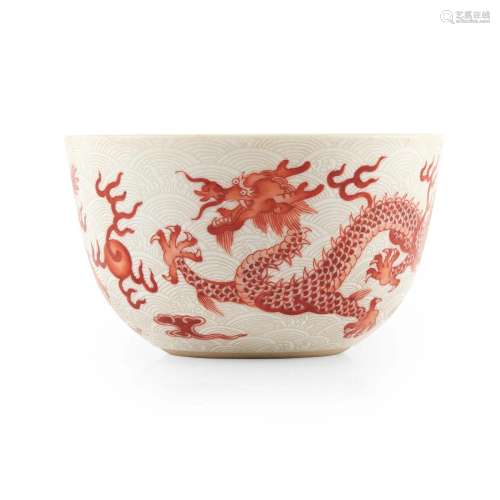 IRON-RED-DECORATED SGRAFFITO-GROUND 'DRAGON' BOWL