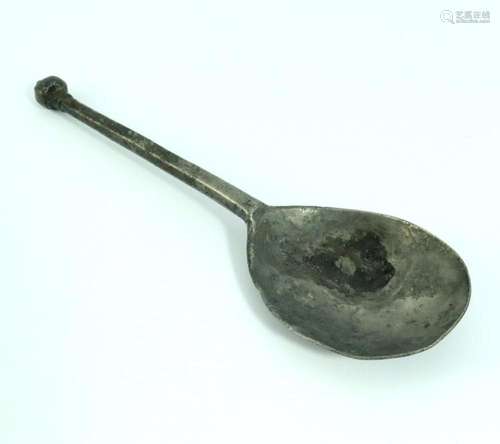 An Elizabethan pewter hexagonal knop spo