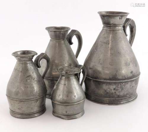 A set of four Irish pewter haystack meas